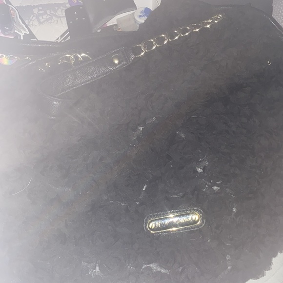 Betsey Johnson Black Ruffle Rose Bud Shoulder Bag - Picture 8 of 11